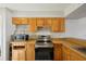 Charming kitchen featuring wood cabinets and stainless steel appliances with space for a microwave at 16143 Rambling Vine E Dr, Tampa, FL 33624