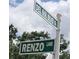 A close-up of the neighborhood street sign, Del Sol Blvd S and Renzo Lane at 4579 Del Sol S Blvd, Sarasota, FL 34243