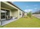 Backyard patio, surrounded by lush greenery, offering a tranquil outdoor living space at 6850 Ripple Pond Loop, Zephyrhills, FL 33541