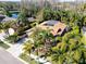 Aerial view of the beautiful home with a screened-in pool, lush landscaping and mature palm trees at 375 Holly Hill Rd, Oldsmar, FL 34677