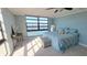 Bedroom featuring a large window with beautiful water views, soft carpet, and light blue walls at 7700 Sun Island S Dr # 608, South Pasadena, FL 33707