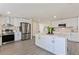 Spacious kitchen featuring stainless steel appliances, white cabinets, marble countertops, and large island with seating at 834 Riverside Dr, Tarpon Springs, FL 34689