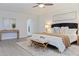 Cozy main bedroom showcasing a stylish bed, ceiling fan, ample natural light, and designer furnishings at 834 Riverside Dr, Tarpon Springs, FL 34689