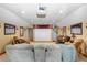 Enjoy movie nights in this theater room featuring cozy seating, a projector, and a large screen for immersive entertainment at 541 Treviso Dr, Apollo Beach, FL 33572