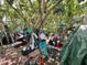 Backyard is filled with disorganized items and debris under a canopy of trees, showing neglect and overgrowth at 12588 128Th Ave, Largo, FL 33774