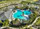 Aerial view of the community pool with palm trees, lounge chairs, and pristine landscaping at 1407 Tropical Oasis Ave, Plant City, FL 33565