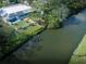 Aerial shot showcasing the backyard, waterfront location, and solar panels at 2215 River Ridge Dr, Sarasota, FL 34239
