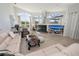 Open living space with fireplace and comfortable seating with view into backyard area at 4906 Turtle Creek Trl, Oldsmar, FL 34677