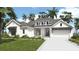 Inviting two-story modern farmhouse with white siding, black accents, lush landscaping, and a paved driveway at 5002 Elm Leaf Dr, Brooksville, FL 34601