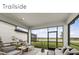 Screened patio showcasing outdoor seating with a view of the green lawn and calm waterway at 5850 Silverside Pine Ct, Bradenton, FL 34211