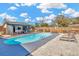 Backyard swimming pool with lounge chairs and a covered patio for outdoor relaxation at 7421 Andre Dr, Zephyrhills, FL 33541