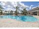 Resort-style pool surrounded by palm trees, sun loungers, and beautiful landscaping at 10446 Highland Park Pl, Palmetto, FL 34221