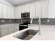 Modern kitchen features stainless steel appliances, granite countertops, a stylish backsplash and abundant counter space at 134 Jade St, Rotonda West, FL 33947
