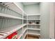 Organized pantry with white shelving, providing ample storage space for food items at 3915 Farm Garden Ct, Lakewood Ranch, FL 34211