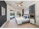 A comfortable bedroom that provides access to an outdoor pool at 4324 Auston Way, Palm Harbor, FL 34685