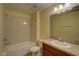 This is a bathroom with a bathtub and shower combination and a single sink at 2007 Hawks View Dr, Ruskin, FL 33570