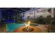 A luxurious pool and patio area with a firepit and covered outdoor living space at 4603 S Bartlett St, Tampa, FL 33611