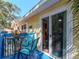 Back porch with blue chairs and table with sliding door access at 5029 29Th S Ave, Gulfport, FL 33707