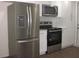 Kitchen with stainless steel appliances, white cabinets, and a modern microwave at 7111 N 53Rd St, Tampa, FL 33617
