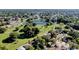 Neighborhood aerial view featuring a scenic lake, lush green parks, and homes at 10408 Rosemount Dr, Tampa, FL 33624