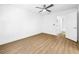 Bedroom with wood flooring and ceiling fan at 10408 Rosemount Dr, Tampa, FL 33624