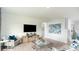 Cozy living room featuring shiplap accent wall, plush carpet, and contemporary furnishings at 13336 Tropical Breeze Way, Hudson, FL 34669
