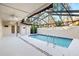 Screened-in pool area featuring a pool, a covered patio with ceiling fans, and lush greenery at 3612 Darston St, Palm Harbor, FL 34685