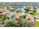 Aerial view of homes in a lush neighborhood with a pond, surrounded by mature trees and landscaping at 3819 Brooksworth Ave, Tarpon Springs, FL 34688