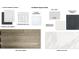 A curated selection of interior finishes, including cabinets, countertops, backsplash, tile flooring, and wall paint samples at 3821 109Th Street East, Palmetto, FL 34221