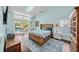 Relaxing main bedroom featuring a ceiling fan, exterior access, and dark wood floors at 436 3Rd N Ave, Tierra Verde, FL 33715