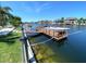 Private boat dock providing convenient water access, surrounded by serene canal views at 4108 Daisy Dr, Hernando Beach, FL 34607