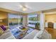 Comfortable living room with sliding glass doors leading to the outdoor patio with golf course view at 6181 Bahia Del Mar Blvd # 112, St Petersburg, FL 33715