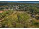 An aerial view shows a green area in a neighborhood with a walking path with a large lake in the background at 2446 Bentley Dr, Palm Harbor, FL 34684