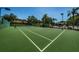 Community tennis court featuring green surface, white lines, and a net with mature trees in the background at 2446 Bentley Dr, Palm Harbor, FL 34684