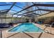 Backyard oasis showcasing a sparkling pool with poolside seating, perfect for relaxation at 3137 Valemoor Dr, Palm Harbor, FL 34685