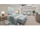 Bright primary bedroom with tray ceiling, ceiling fan, ensuite, and lots of natural light at 3148 Marine Grass Dr, Wimauma, FL 33598