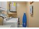 Laundry room with washer, dryer, water heater, ironing board, and storage space at 3415 Croaker Dr, Hernando Beach, FL 34607