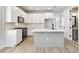 Modern kitchen showcasing white cabinets, stainless steel appliances, an island with a sink and light wood flooring at 4717 W Mccoy St # 9, Tampa, FL 33616