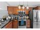 Modern kitchen featuring stainless steel appliances, granite countertops, and stylish backsplash at 5100 Burchette Rd # 1606, Tampa, FL 33647