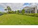 Large grassy backyard with lush tropical landscaping at 6467 Rubia Cir, Apollo Beach, FL 33572