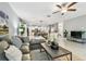 Open-concept living room with comfortable seating, modern decor, and an inviting atmosphere at 8887 Little Bluestem Dr, Land O Lakes, FL 34637