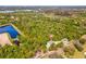 Aerial view of property nestled amongst dense trees, with nearby lakes and wetlands in the distance at 920 E Lake Dr, Tarpon Springs, FL 34688