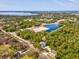 Aerial view of a home amidst lush greenery, with access to a community lake and picturesque surroundings at 920 E Lake Dr, Tarpon Springs, FL 34688