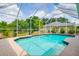 Screened in backyard pool with blue water and relaxing outdoor living space at 17104 Tiffany Lake Pl, Lutz, FL 33549