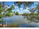 Scenic lake view with lush trees and a blue sky with clouds at 1214 Stover Ct, Holiday, FL 34691