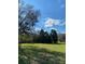 Scenic view of a spacious backyard with green grass, mature trees, and a clear blue sky at 1051 Hawthorn St, Zephyrhills, FL 33540