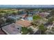 Aerial view showing a quiet neighborhood with mature trees, single Gathering homes, and community pond at 1220 Emerald Hill Way, Valrico, FL 33594