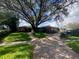 Charming single-story home with a brick driveway and lush landscaping at 13304 Meadowwood Ct, Tampa, FL 33618