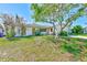 Lush front yard features decorative stone accents, a vibrant lawn, and mature trees creating a picturesque setting at 1831 Kay Dr, Largo, FL 33770