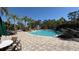 Community pool featuring a slide and bridge, surrounded by palm trees and seating at 8906 Iron Oak Ave, Tampa, FL 33647